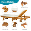 Acacia Wood Sun Lounger Folding Recliner Chair w/ Wheels Cushion Garden Poolside