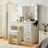 LED Vanity Table Set Dressing Table with 5 Drawers and Mirror Makeup Desk Stool