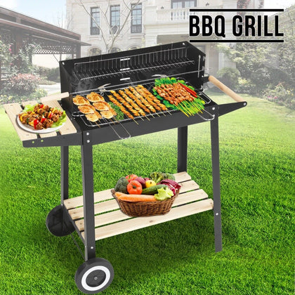 2025 Barbecue Grill Rectangular BBQ Steel Charcoal Outdoor Patio Garden Wheels