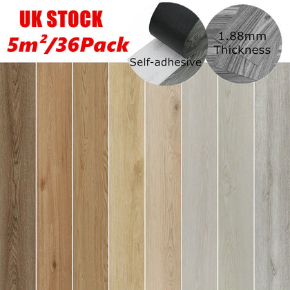 5m²/36Pack Thick Self-adhesive Luxury PVC Tiles Flooring Plank Waterproof 1.88mm