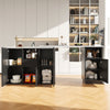 EXTENDABLE BAR KITCHEN ISLAND TABLE STORAGE CABINET SHELVES DINING ROOM BLACK
