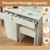 White Vanity Makeup Dressing Table Set w/Stool Drawer&Mirror Jewelry Wood Desk