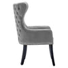 1PC Grey Dining Chairs Armchair High Back Velvet Upholstered With Wood Legs