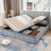 Upholstered Ottoman Bed with Hydraulic Storage Spliced Bed Frame w/ 2 Single Bed