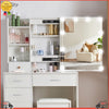 Bedroom Dressing Table Mirror with Lights Stool Makeup Vanity Set Desk，6 Drawers