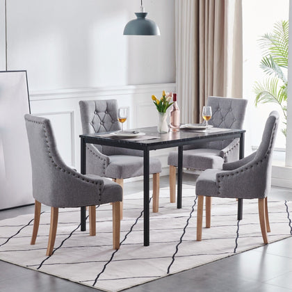 4x Grey Wood Dining Chairs Rivet Armchairs&Black Marble MDF Top Dining Table Set