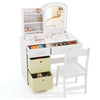Princess Makeup Desk and Chair Set Kids Vanity Set w/Storage Drawers-White