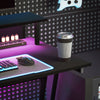 Gaming Desk with LED Lights and Power Outlets, Z Shaped Computer Desk, Black