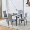 Small Space Dining Set 5Pcs Square Gray Glass Dining Table+ 4 Dining Chairs Set