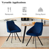 2Pcs Blue Dining Chairs Velvet Padded Seat Dining Room Chair Modern High Back