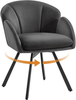 Accent Chair Swivel Velvet Padded Seat Iron Legs Vanity Makeup Flower Dark Grey