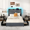 Double Size Bed Frame Upholstered Platform Bed w/ LED Lights