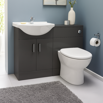 550mm Gloss Grey Vanity Unit & Basin + 500mm WC Toilet Unit Set Bathroom