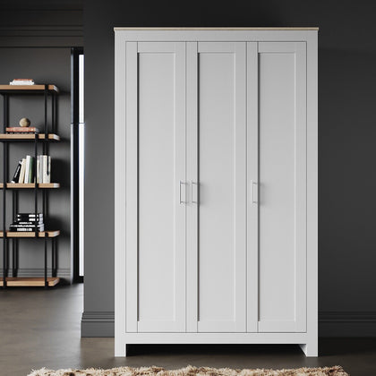 3 Door Matte White Triple Wardrobe with Hanging Rail & Shelves Storage Cupboard