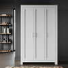 3 Door Matte White Triple Wardrobe with Hanging Rail & Shelves Storage Cupboard