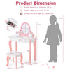 Kids Dressing Table Set Wooden Children Vanity Table W/ Stool Detachable Mirror