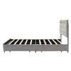 4ft6 Double Bed Frame with 4 Storage Drawers, Upholstered Headboard, LED Lights