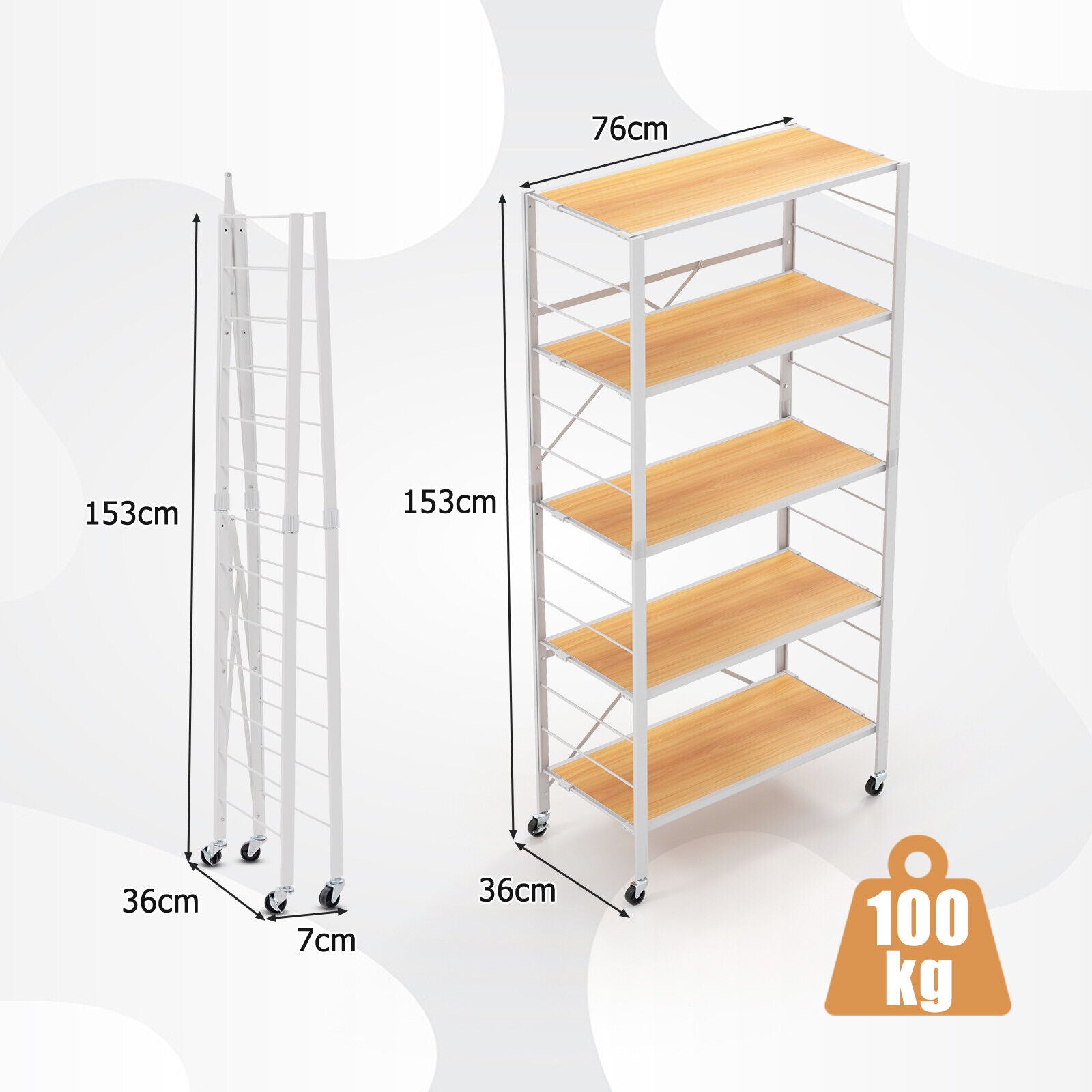 5-Tier Portable Storage Rack Shelves Foldable Shelving Unit w/Detachab ...
