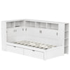 White Single Bed with Trundle Bed Storage Drawers Dust-proof Cabinet Shelves