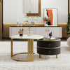Round Nesting Coffee Table Set of 2 Stacking End Side Table With Storage Drawers