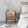 Industrial 2 Drawer Bedside Table Cabinet Wooden Bedroom Nightstand Metal Legs