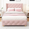 Luxury Upholstered Single Bed with Slatted Frame & Elegant Headboard Button Pink