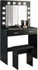 Dressing Mirrored Makeup Table Vanity Set Black with LED Lights Stool & Drawer