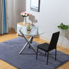 Modern Kitchen Dining Table Round Clear Glass Tabletop Chrome Cross Tube Legs