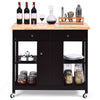 Utility Wooden Movable Kitchen Storage Trolley Cart Cupboard W/ Rolling Wheels