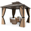 Heavy-Duty Double-Roof Galvanized Metal Top Hardtop Gazebo-Coffee
