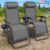 Zero Gravity Chair 2x Reclining Grey Garden Patio Foldable SunLounger CupHolder