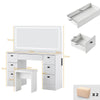 MDF Dressing Table LED Light Mirror 7 Drawers Stool Makeup Desk Bedroom Modern