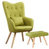 Upholstered Linen High Back Armchair Sofa Wing Chair with Footstool Lounge Seat