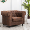 CHESTERFIELD Sofa Armchair Club Large Chair Button in Antique Brown FAUX LEATHER