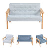 Solid Wooden Frame Scandi Linen Armchair Mini Sofa Button Upholstered Kids Chair