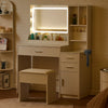 Dressing Table Set Vanity Desk with LED Light Mirror Stool Drawers Bedroom White