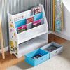Children Bookshelf Kids Sling Book Rack with Storage Bins Toys Organizer White