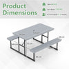 Outdoor Rectangular Camping Dining Table & 2 Benches w/ Umbrella Hole-Grey