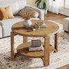 Solid Wood Round Coffee Table, 2-Tier Farmhouse Circle Center Accent Table,Brown