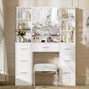 Makeup Dressing Table w/ 7 Drawers & Dimmable LED Lights Mirror Vanity Stool Set