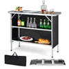Folding Camping Table Portable Picnic Table 2-Tier Open Shelves-Black