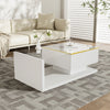 Coffee Table with Storage Drawers & Shelves LED Light Modern Living Room White