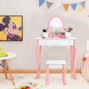 Kids Dressing Table Set Wooden Children Vanity Table W/ Stool Detachable Mirror