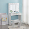 White Modern Dressing Table with LED Lights Mirror Vanity Make up Desk Stool Set