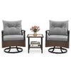 3 Piece Patio Swivel Rocker Set Wicker Rocking Chairs w/ Back Cushions