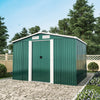 8 x 6FT Green Garden Sheds Outdoor Apex Roof Metal Shed Storage House Free Base