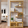 Tall Bamboo Bookcase Ladder Open Bookshelf with Cabinet for Living Room Library