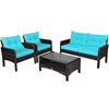 4 Pieces PE Rattan Patio Conversation Set Outdoor Rattan Furniture w/ Cushions