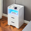 Bedside Table LED Light Nightstand High Gloss 2 Drawers USB Port Power Plug
