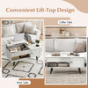 Living Room Table Pull up Coffee Table with Hidden Compartment-White